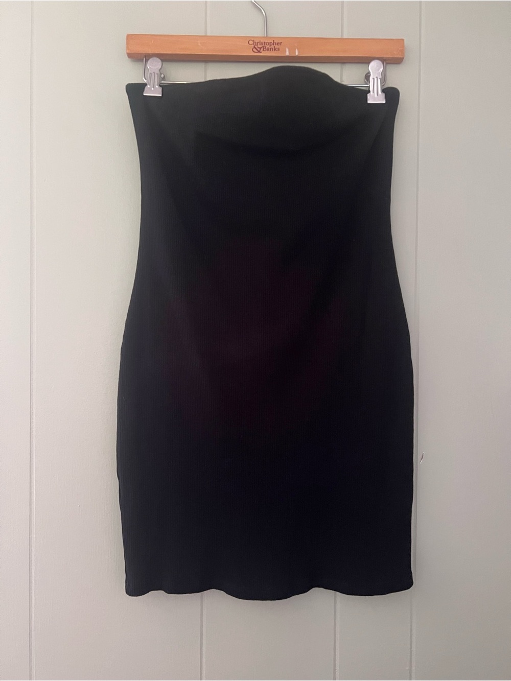 Mango MNG Black Ribbed Bodycon Strapless Mini Dress Festival Club Wear Party L